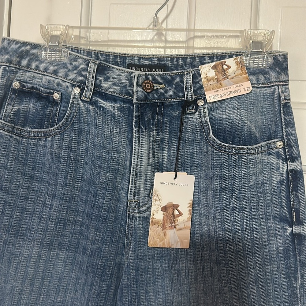 Sincerely Jules stripe 90’s straight leg jeans size 7/28 - Picture 2 of 4